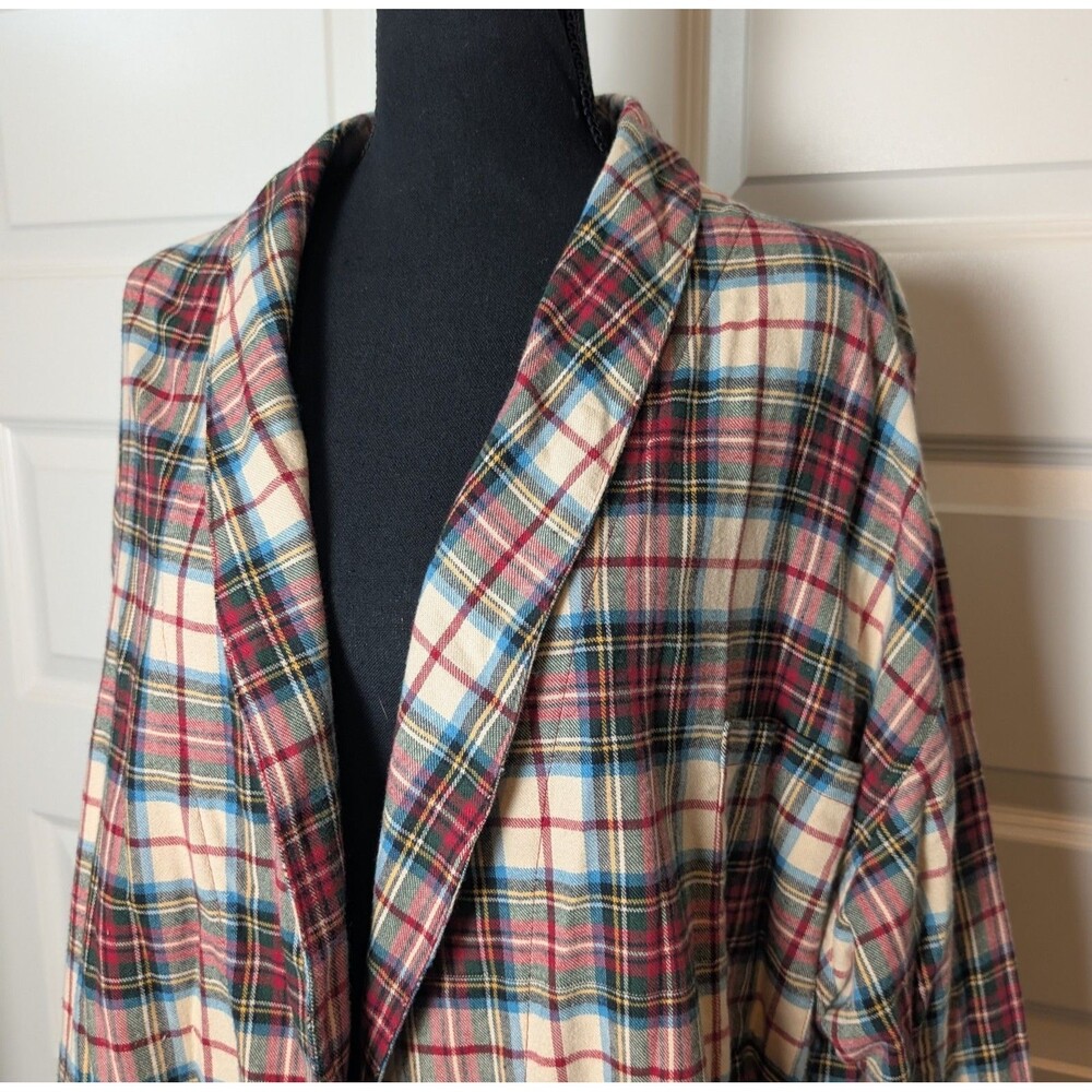 LL Bean Size L Robe Multicolor Tartan Plaid Flannel 100% Cotton Lounge *No Belt* - Picture 3 of 8